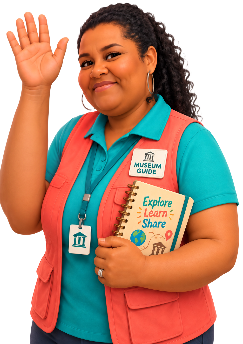 Ms Nathalie, the museum guide, waving hello